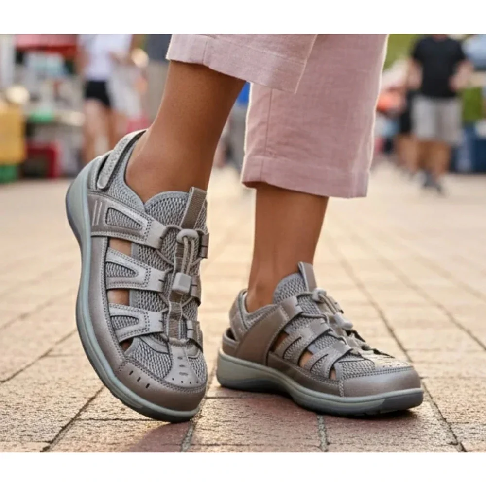 OrthoFeet Sz 8.5D Wide Width Verona Closed Toe Sandals Hiking Outdoors Pewter